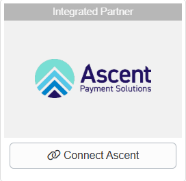 In OwnerRez, navigate to Settings > Financial > Payment Methods > + Connect a Payment Method > Integrated Partners > Connect Ascent.