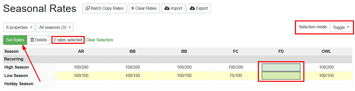 The Toggle mode allows users to click/tap and select individual seasons for one or more properties.