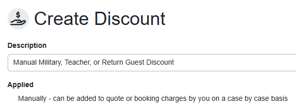 On the Create Discount page, enter the discount Description.