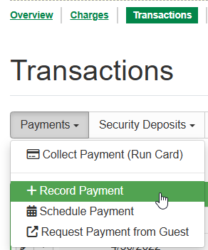 OwnerRez cannot automatically know when you receive the payment—you have to manually record it by navigating to the Booking > Transactions tab and selecting + Record Payment.