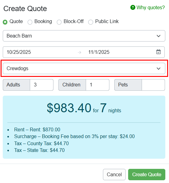  OwnerRez added the option to include a Listing Source in the Quick Quote tool.