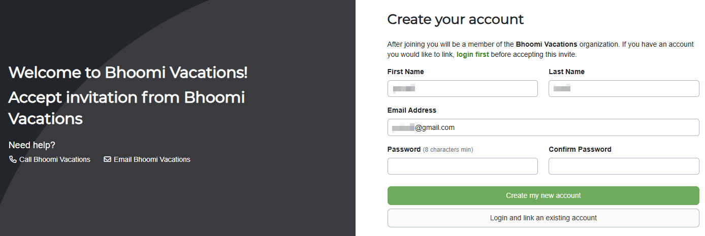 When Team Access members accept their invitation to OwnerRez, their sign-up pages will appear like this.