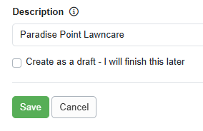Users can add an informational description to the Description field and save the automated expense as a draft by selecting the Create as a draft checkbox.