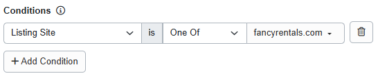 Want to limit your discount to just your direct booking website? Add Conditions > Applicability > Listing Site and select your website.