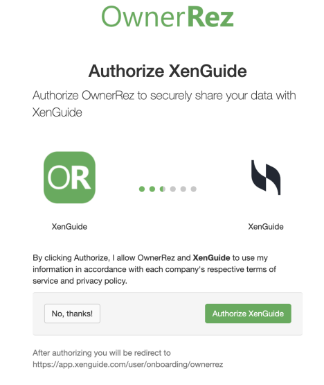 After authenticating your OwnerRez account, click “Authorize XenGuide” to complete the integration authorization.