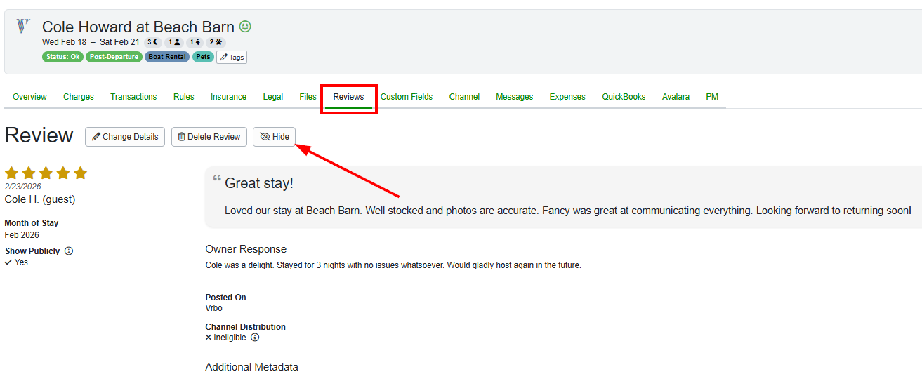 Users can click Hide button to display or hide the specific Guest Review on their&nbsp;Hosted Website&nbsp;and/or&nbsp;Reviews Widget.