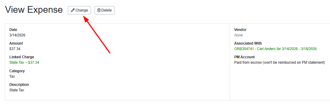 Alternatively, you can edit an expense by clicking the individual expense to view it, then clicking the Change button.
