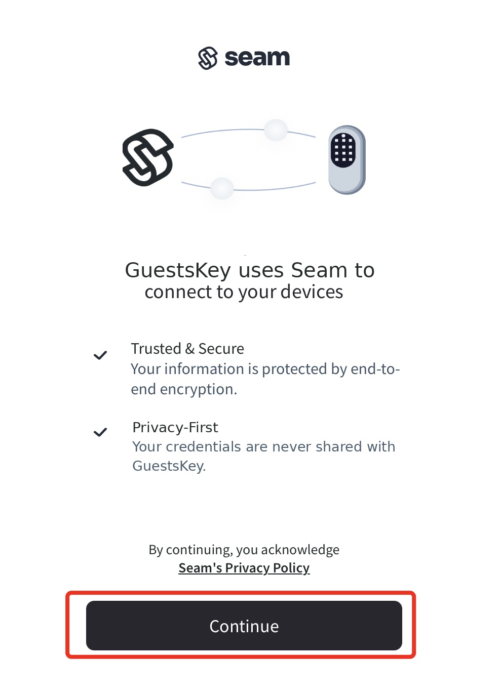 You will be redirected to Seam (official API provider for all major lock brands) to sign in with your lock provider account. Click the 
