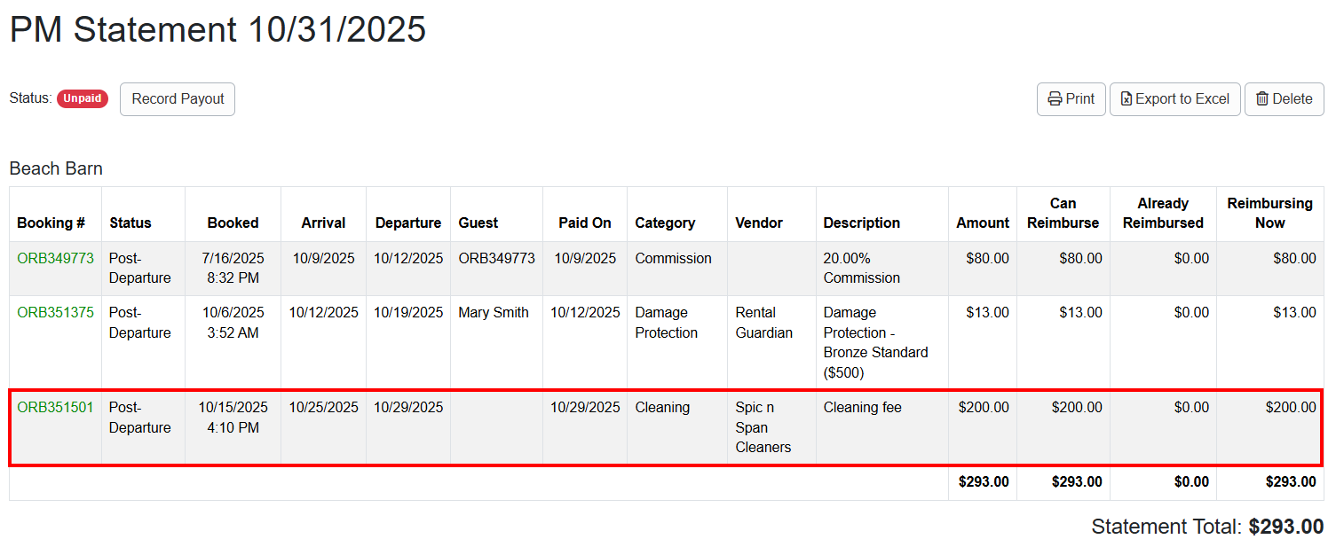 The recorded blocked-off time expense is included in the PM Statement.