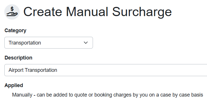 Select a category for your Manual Fee from the Category dropdown list and, if desired, edit the Description field.