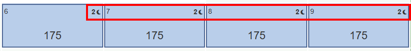 After clicking the Update button, the calendar displays that the 4 nights now have a 2-night minimum.