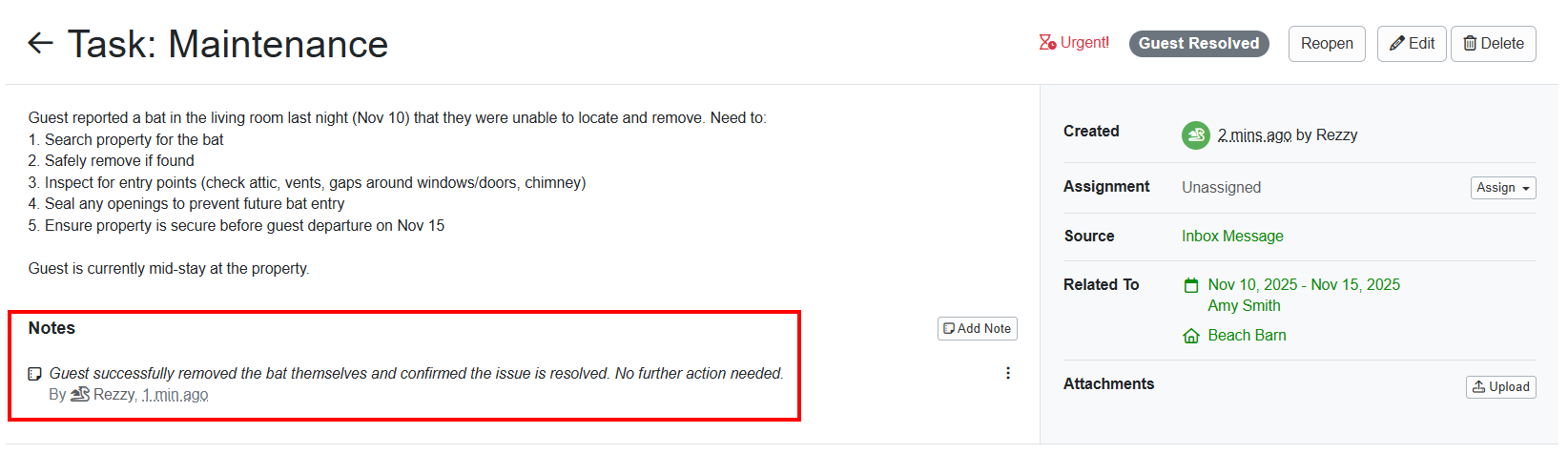 Rezzy may also add notes to existing tasks.