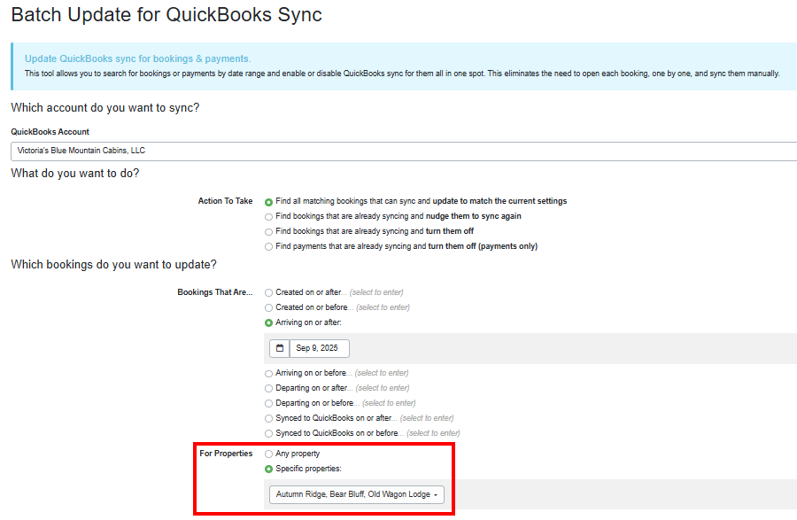 Batch Update for QuickBooks Sync Property Filter