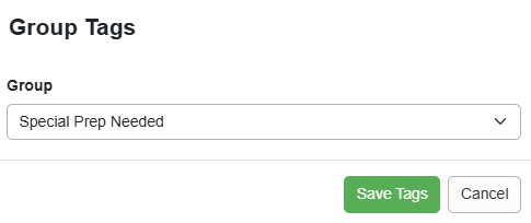 In the Group Tags pop-up, from the drop-down list, select the desired Group, and Save Tags.