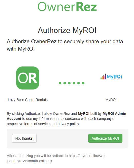 Click Authorize MyROI