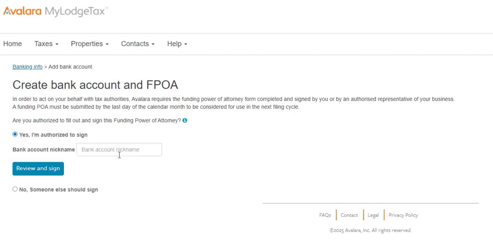 You will be prompted to connect your bank account and create a Funding Power of Attorney (FPOA).