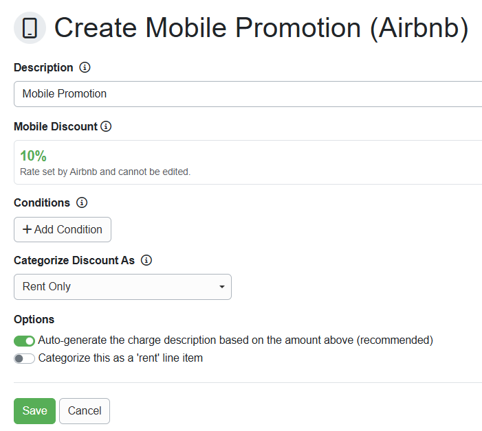 Configure your new Airbnb Mobile Promotion Discount.