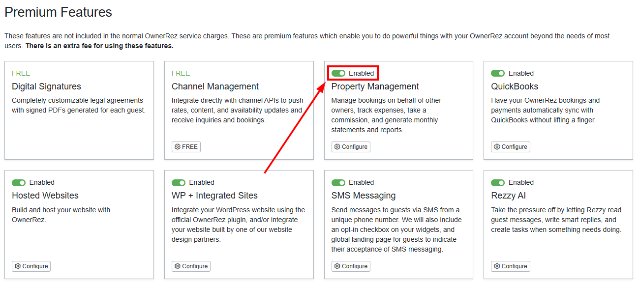 To make changes, toggle off the Enabled premium feature that they want to disable or turn off.