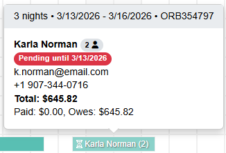 If you don't receive the payment or mark the booking as paid within that time, it'll be automatically canceled.&nbsp;If a booking is pending, you'll see that as a status, and an hourglass will appear on the booking calendars.&nbsp;