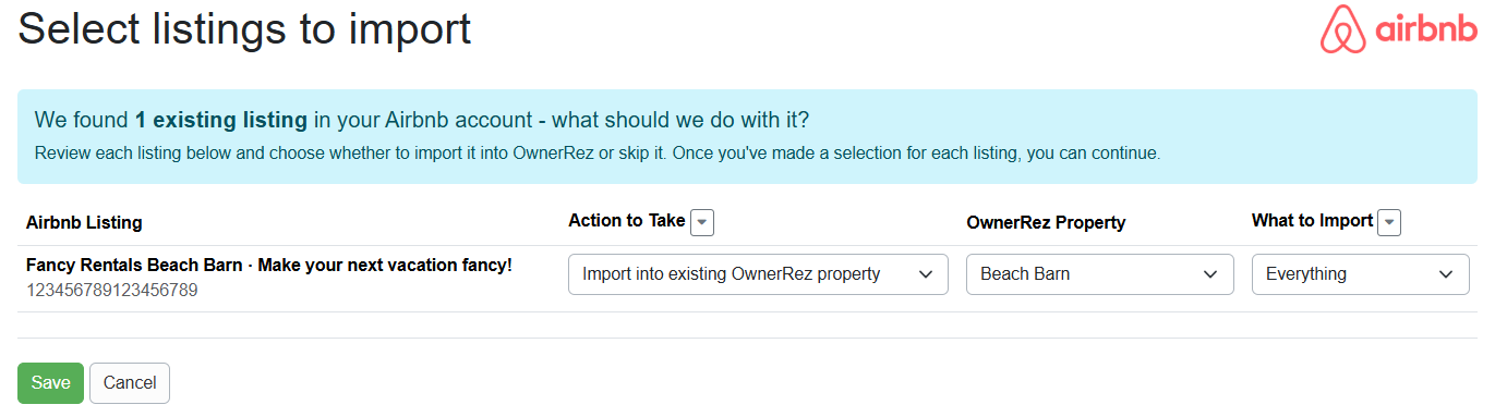The What to Import dropdown lets you select which details to import: Everything or just your Rates & Availability. Click Save.