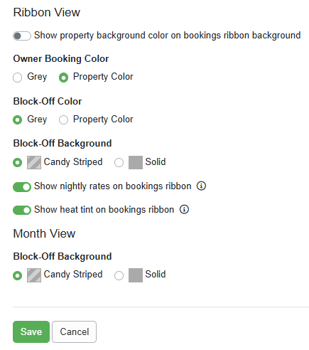 The Ribbon View section allows you to make the following selections:  Check the&nbsp;
