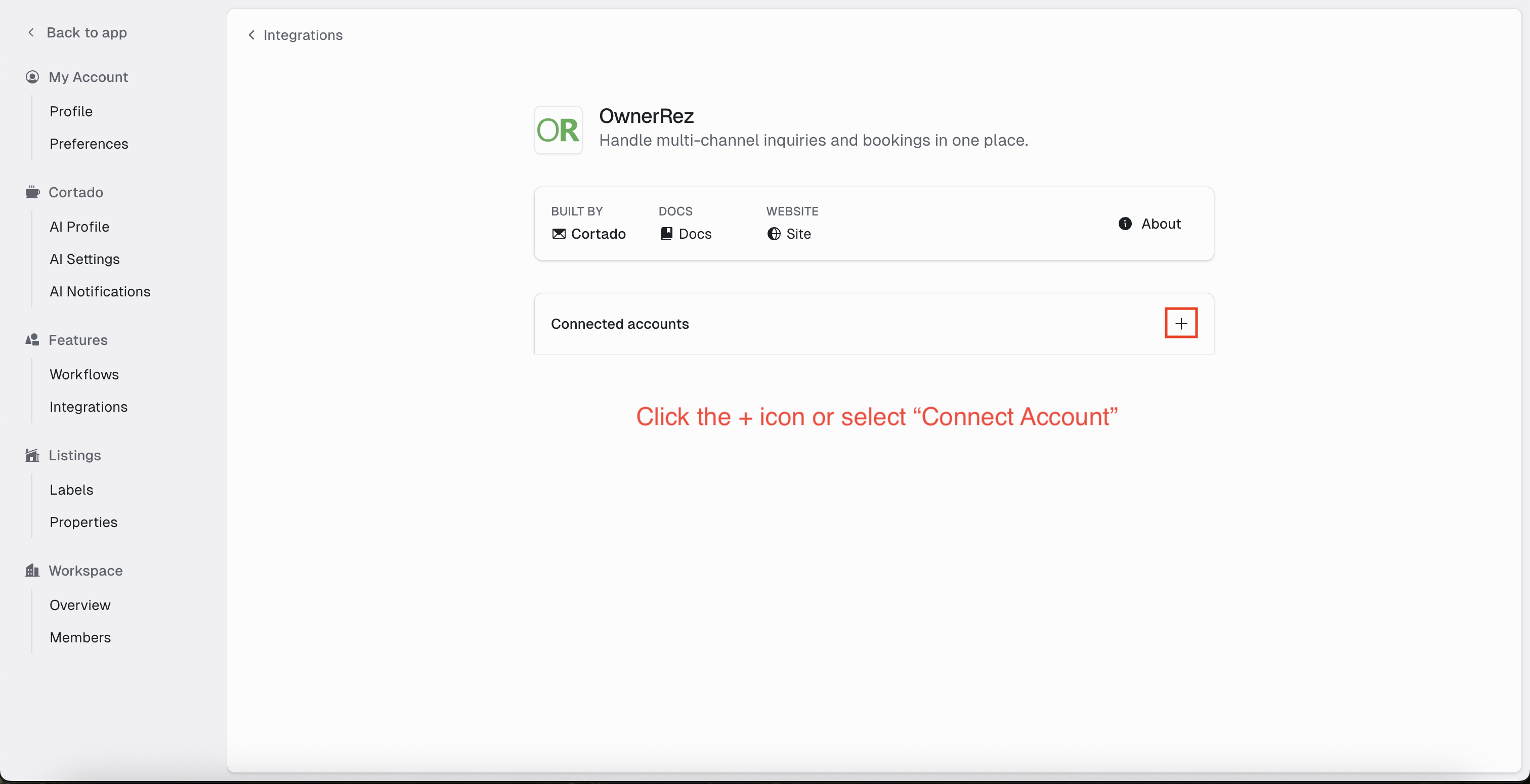 Click the + icon and select Connect Account.