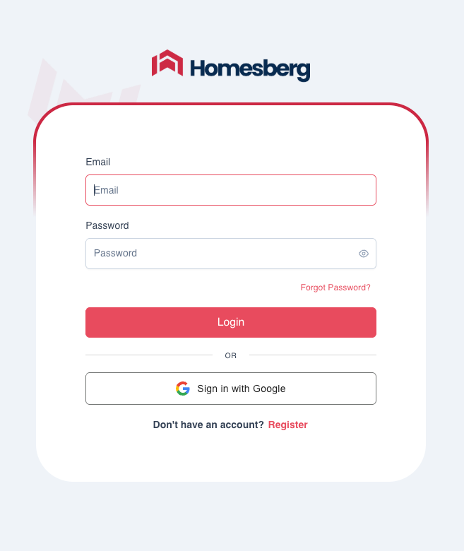 Log in or register for a Homesberg account at app.homesberg.com.