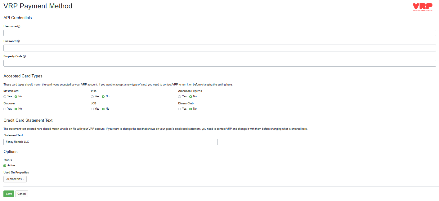 VRP Payment Method