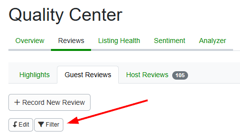 At the top left of the Guest Reviews grid, click the Filter button.