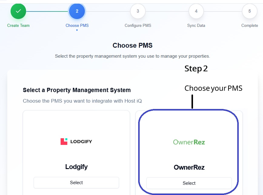 Select OwnerRez as your PMS.