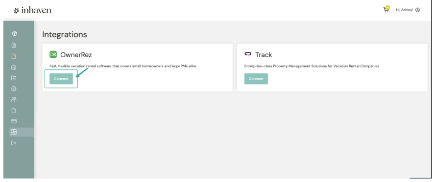  Connect OwnerRez: On the Integrations page, locate OwnerRez and click the Connect button.