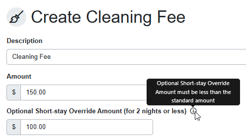 Enter your Description, Amount, and if desired, your optional Short-stay Cleaning Fee.