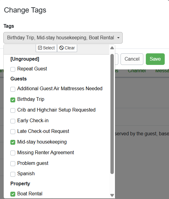 This guest requested a Boat Rental, Mid-stay housekeeping, and noted that their stay is a Birthday trip as part of their reservation, so we added the following tags.&nbsp;