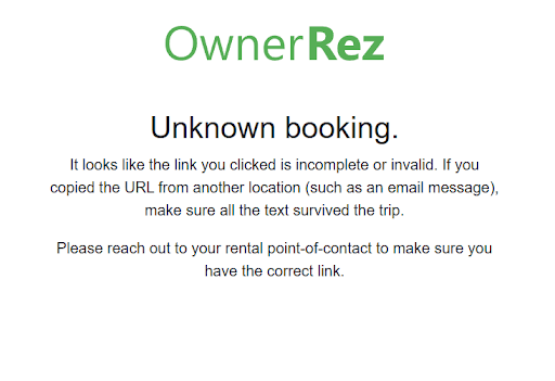 Additionally, if a guest clicks on a review link that contains an invalid URL, this error message will be displayed.