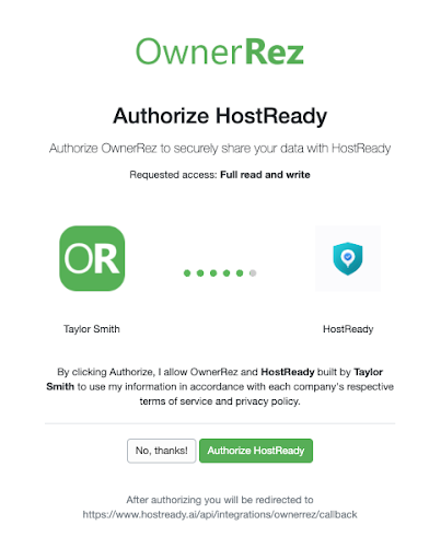 Click Authorize HostReady.