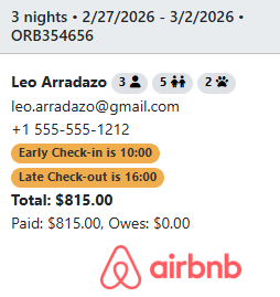 When viewing bookings in the Month and Year views, users can hover over a booking to see the early check-in or late check-out times noted in orange boxes.&nbsp;