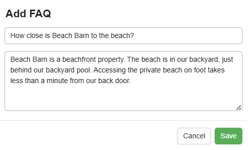 Add your FAQ and answer to the Add FAQ popup and click Save.