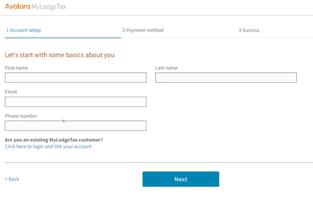Fill out the Account setup form and click Next.