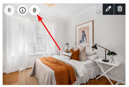 On mobile devices, use the top double arrow icon to drag and drop your photos, and your changes are automatically saved.