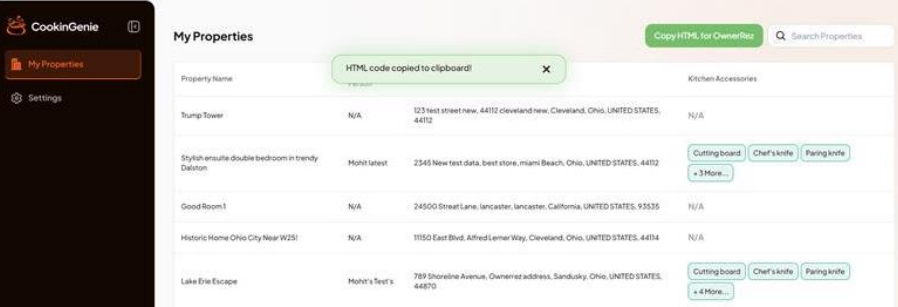 A confirmation message will appear once the code has been successfully copied.