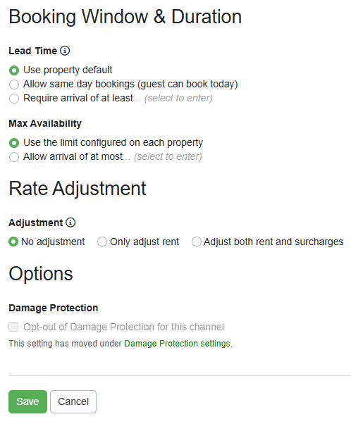 Next, you'll determine the Booking Window & Duration, Rate Adjustment (if any), Options, and then click Save.
