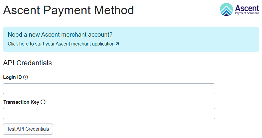 Once you've clicked to connect the Ascent payment method in OwnerRez, you will notice that we ask you for a&nbsp;set of two fields, called 