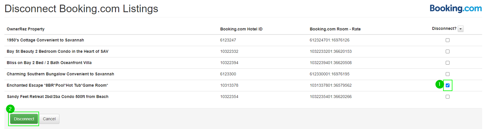 Step 2 Disconnect Booking.com Property