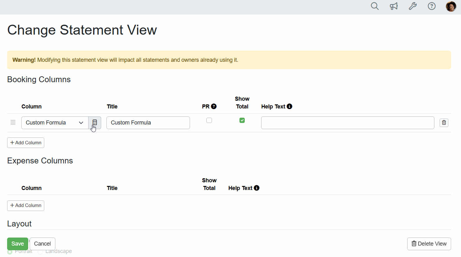 When you select Custom Formula from either dropdown list, you can click on the formula calculator icon to open the Custom Formula pop-up.