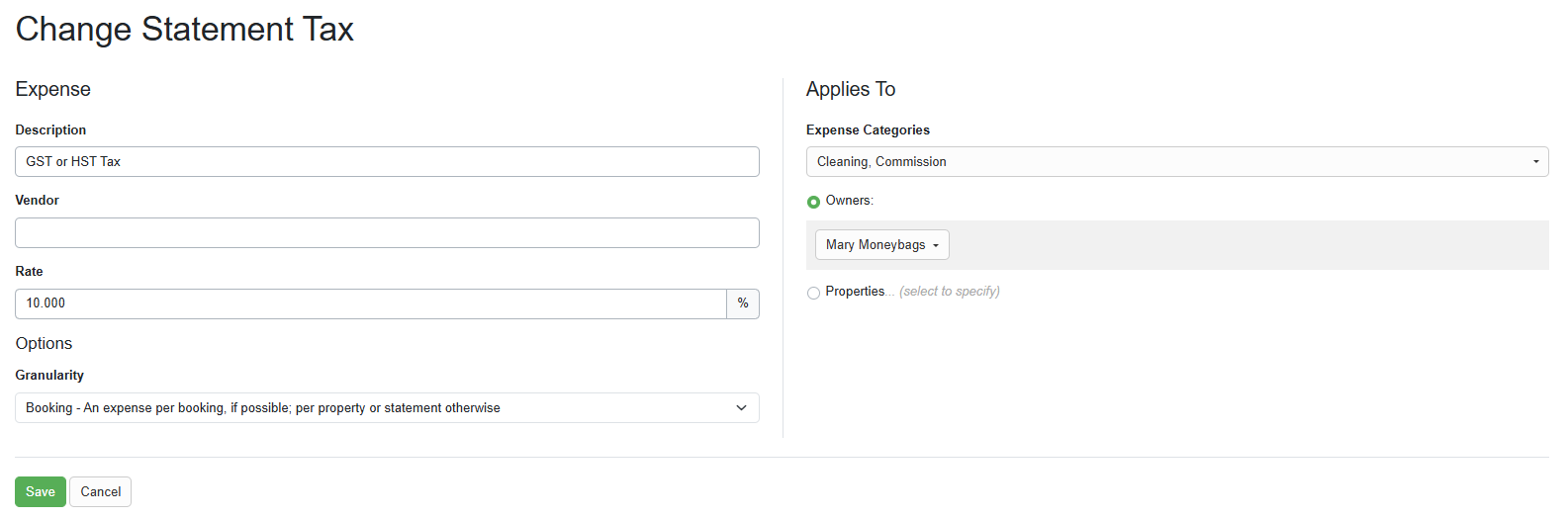 Add your Statement Tax by navigating to PMv2 > PM Settings > Statement Taxes > + Create Statement Tax.