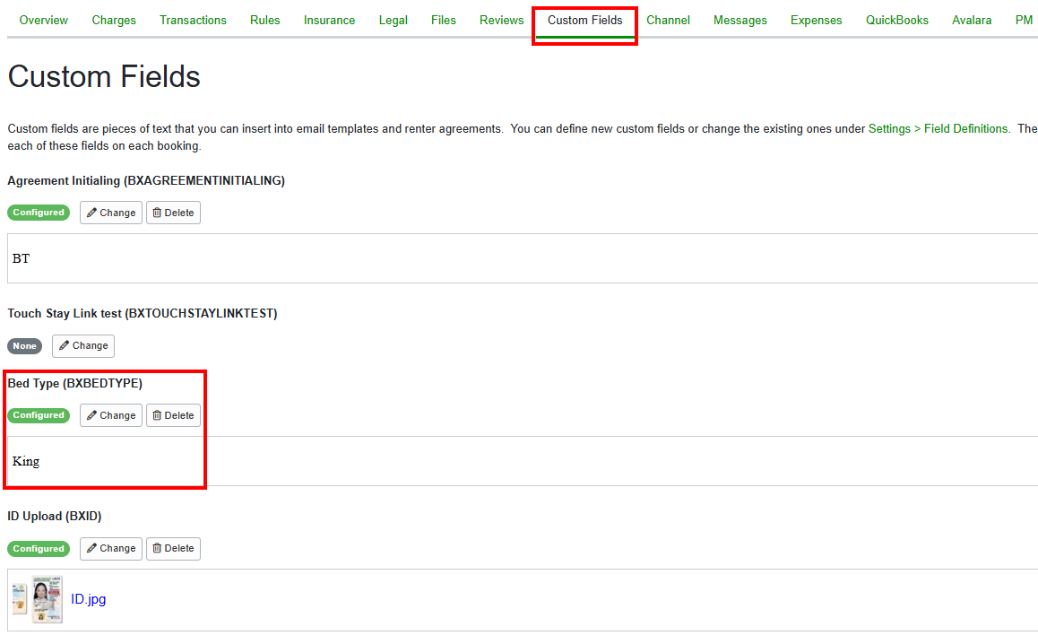 Once the guest completes checkout and the booking is created, or after they've signed the rental agreement, you can review the values the&nbsp;guest entered under the Custom Fields tab of the booking.