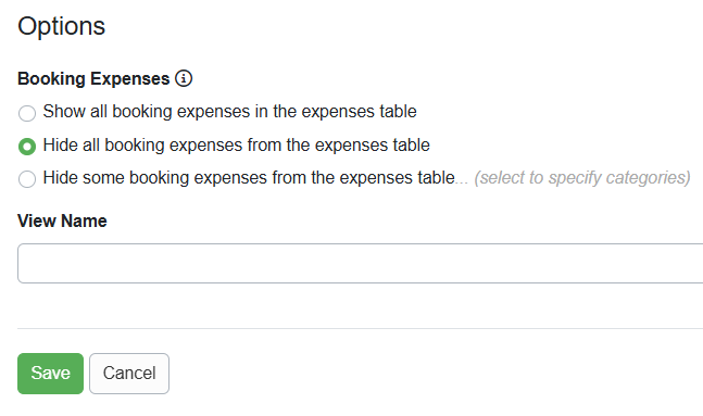 Statement View Booking Expense Options section