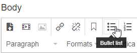 Add a bulleted list by clicking on the Bullet list icon.