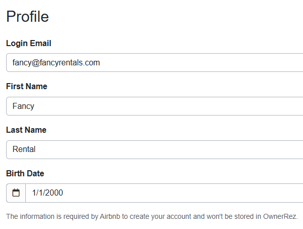 Enter the email, name, and birthdate that you will use to log in to Airbnb in the future.