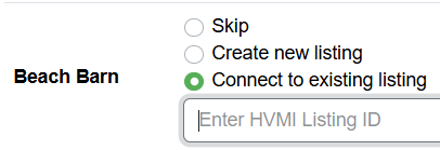Selecting Connect to existing listing will require you to enter your HVMI Listing ID and will connect your property to an existing&nbsp;Homes and Villas by Marriott Bonvoy listing.